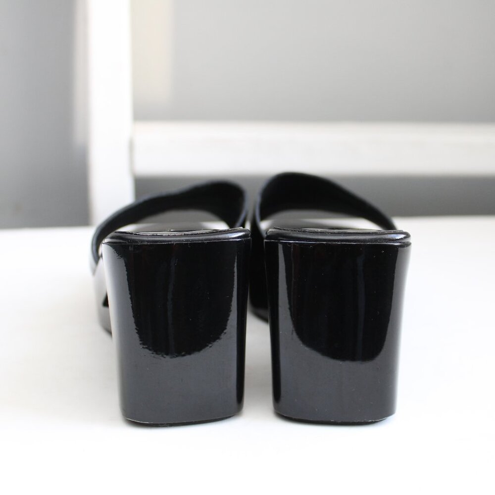 Via Spiga Black Acrylic Lucite Platform Wedge Cut-Out Heel Sandals Size 8.5 - Picture 4 of 8